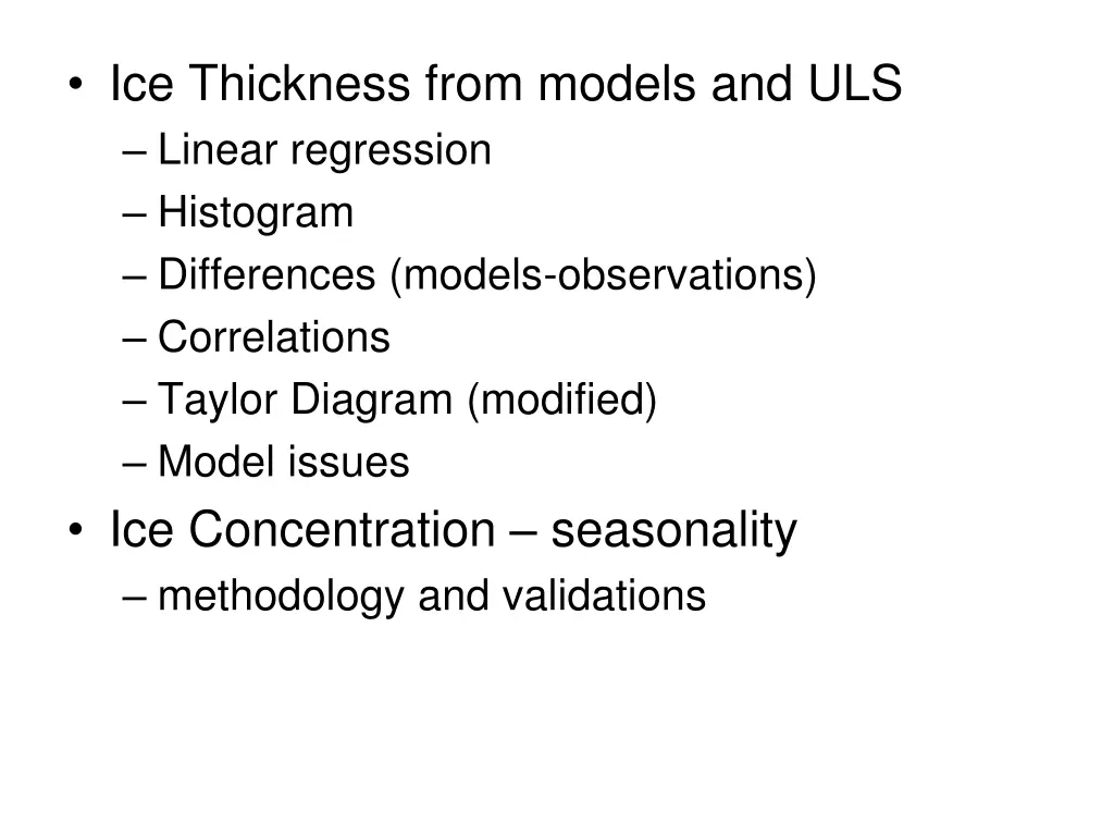 ice thickness from models and uls linear