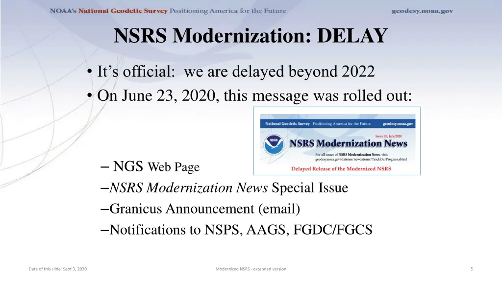 nsrs modernization delay