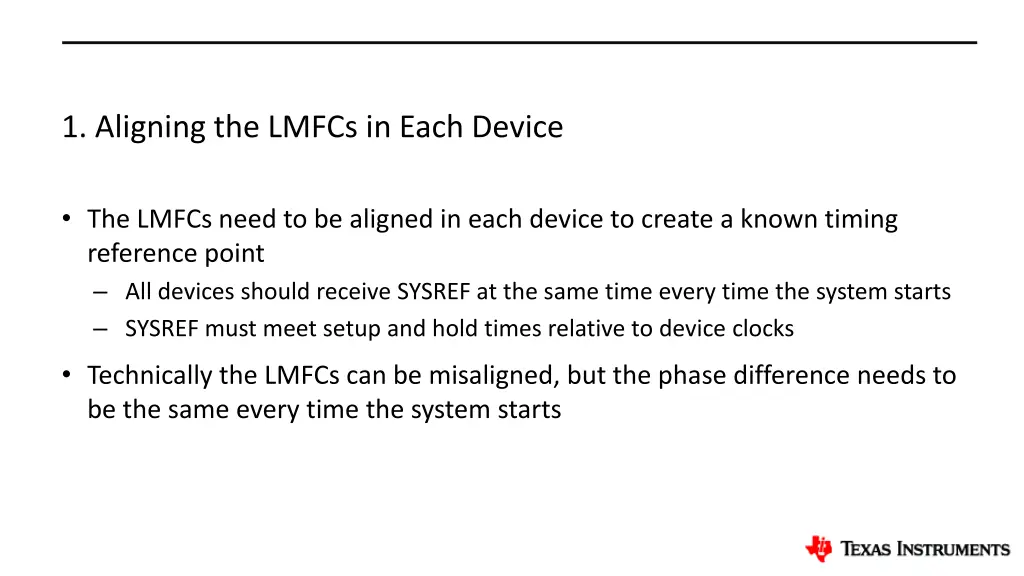 1 aligning the lmfcs in each device