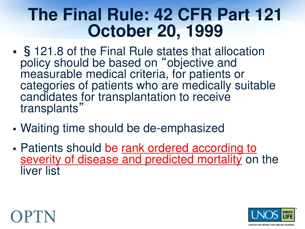 the final rule 42 cfr part 121 october 20 1999