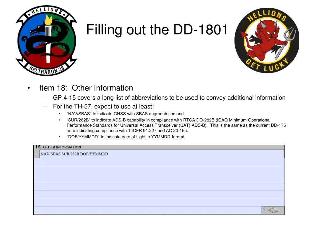 filling out the dd 1801 5