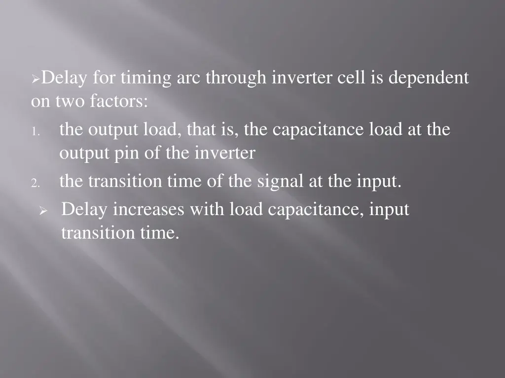 delay for timing arc through inverter cell