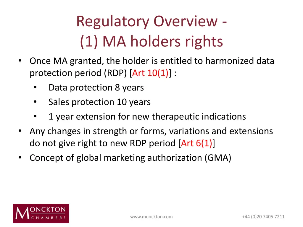 regulatory overview 1 ma holders rights