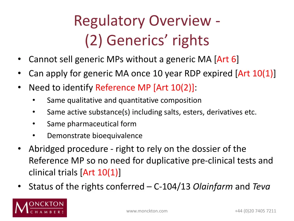 regulatory overview 2 generics rights