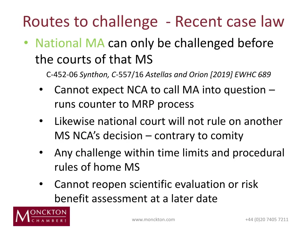 routes to challenge recent case law