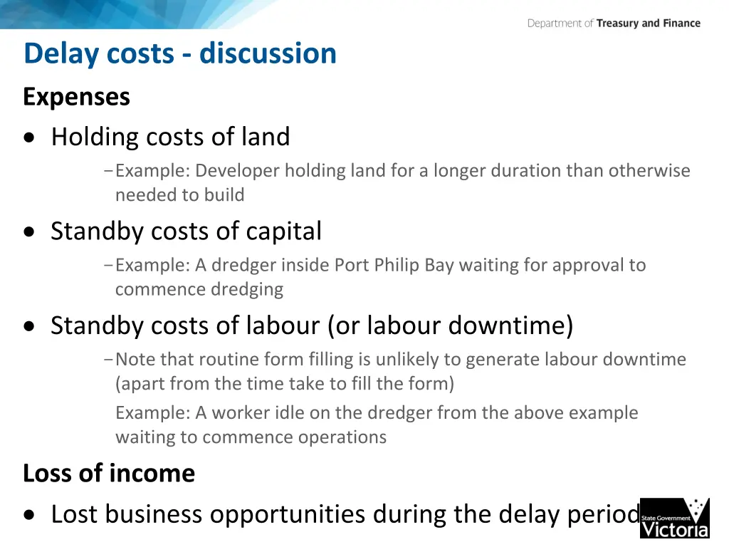 delay costs discussion expenses holding costs