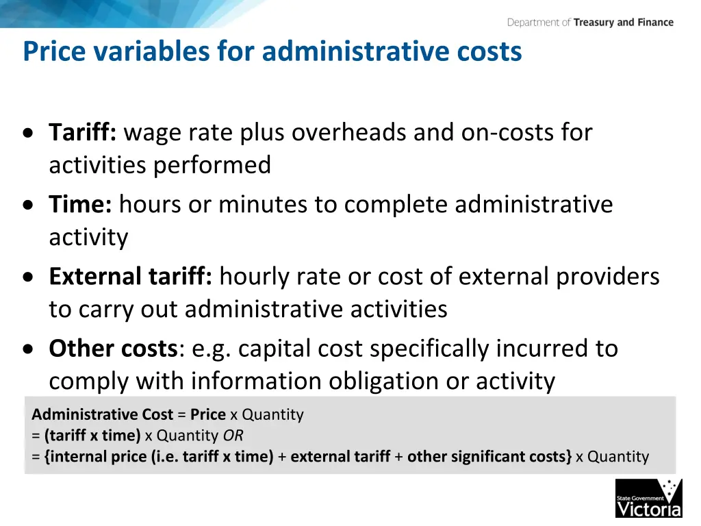 price variables for administrative costs