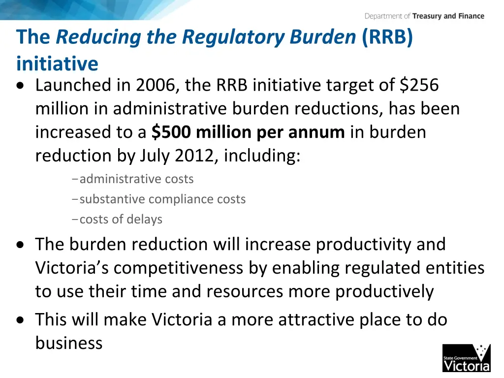 the reducing the regulatory burden rrb initiative