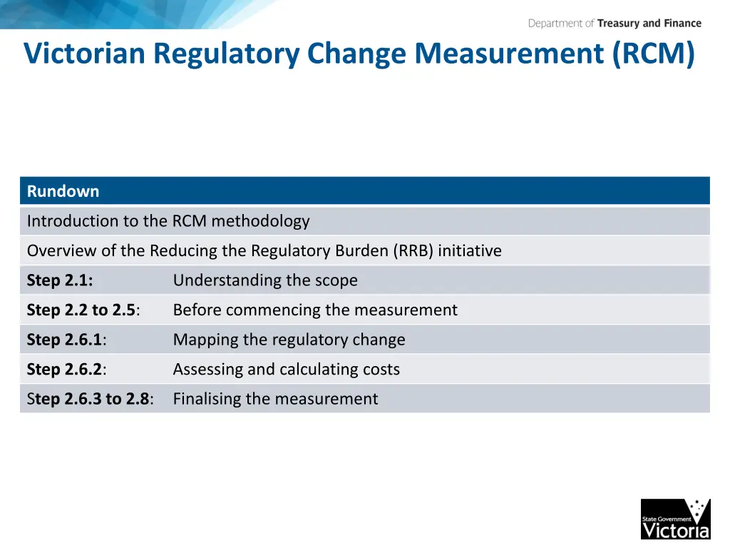 victorian regulatory change measurement rcm 1