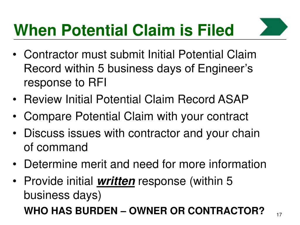 when potential claim is filed