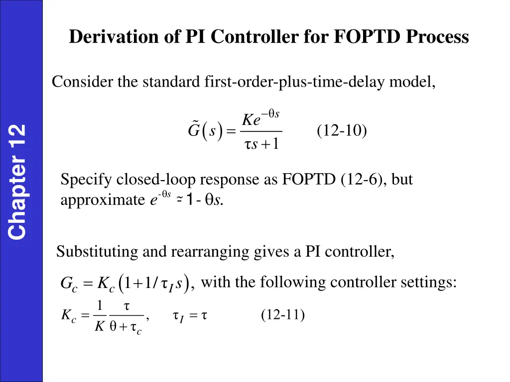 derivation of pi controller for foptd process