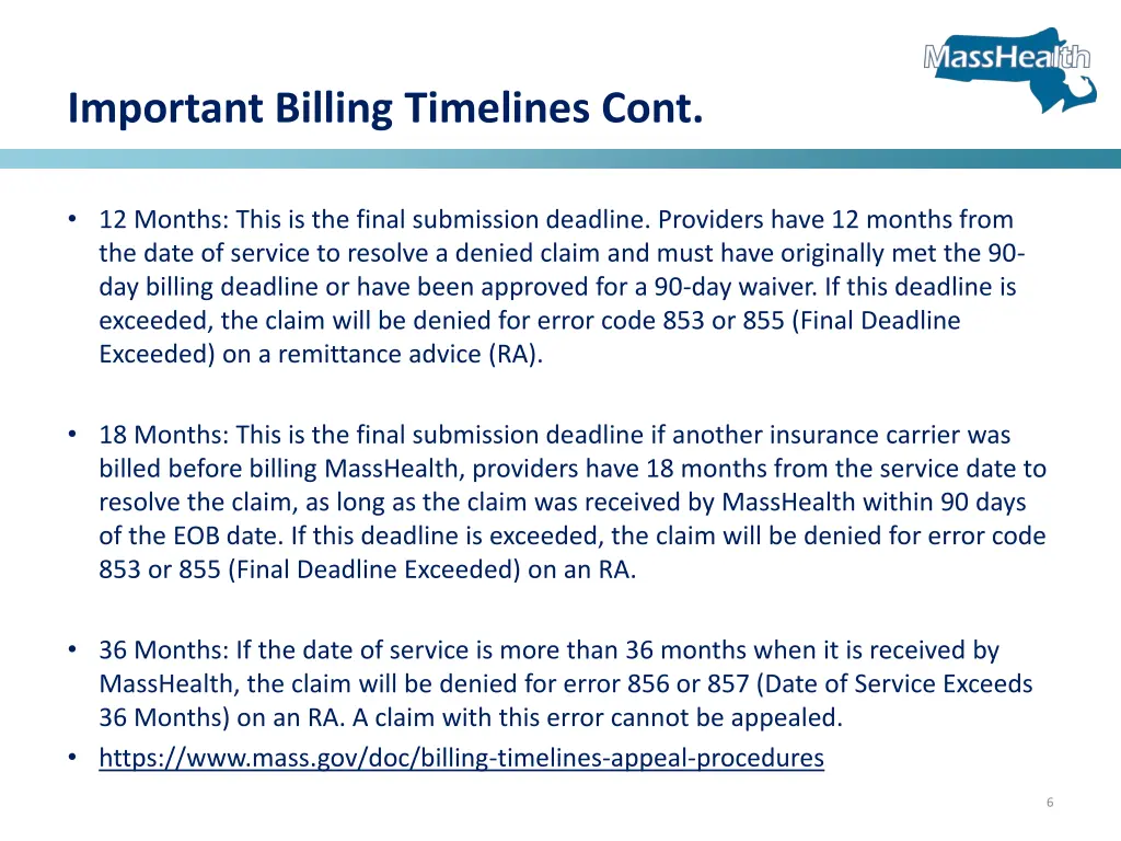 important billing timelines cont