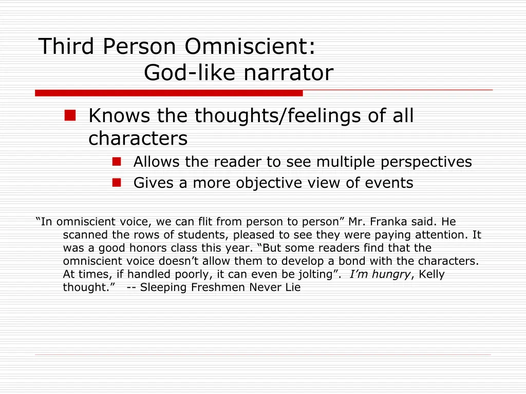 third person omniscient god like narrator