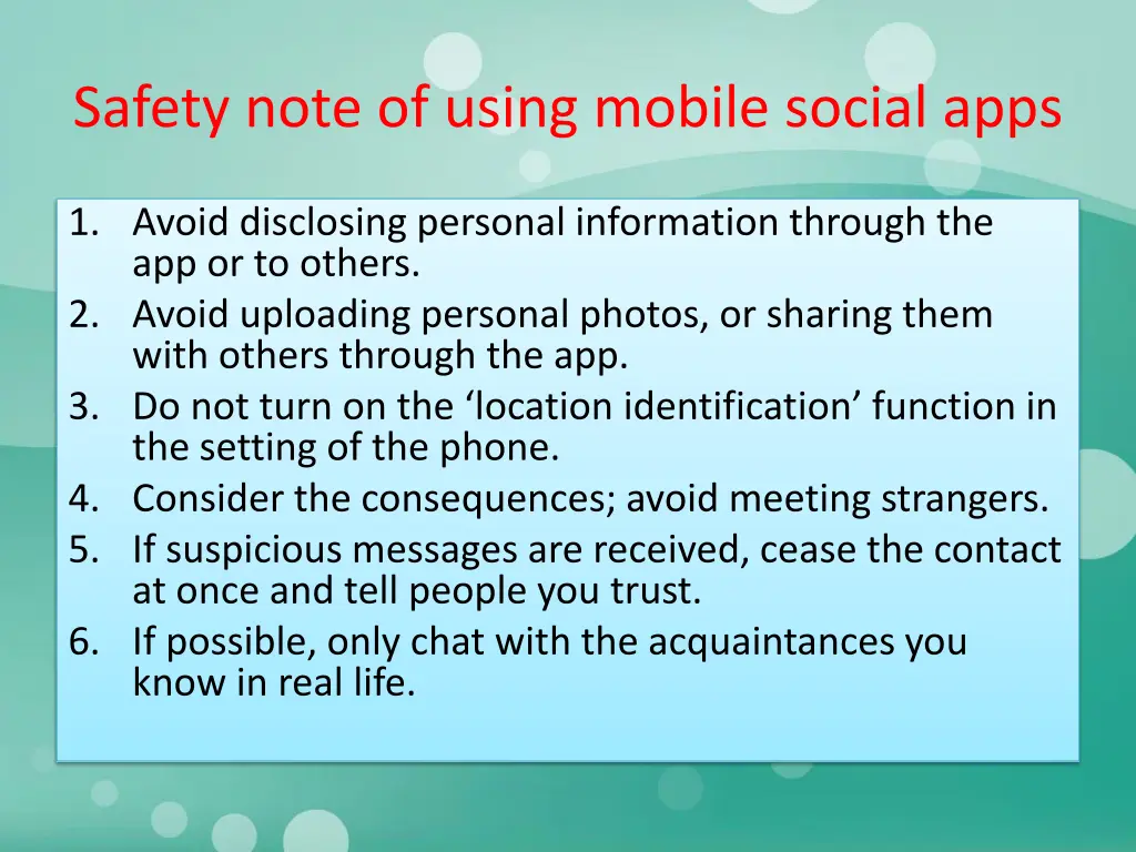 safety note of using mobile social apps