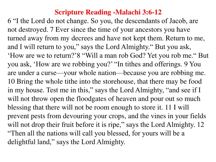 scripture reading malachi 3 6 12 6 i the lord