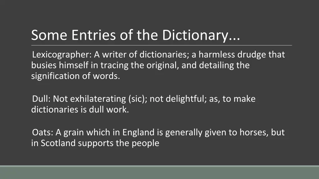 some entries of the dictionary