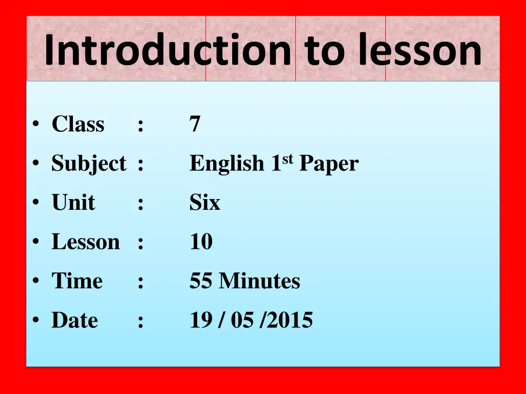 introduction to lesson