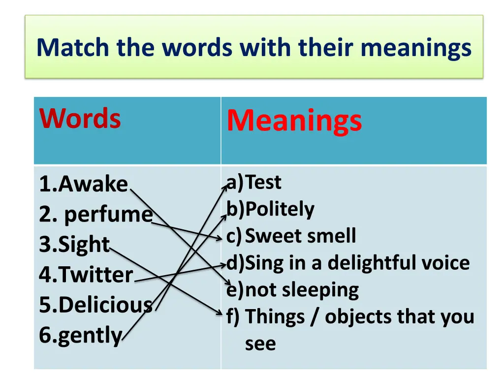 match the words with their meanings