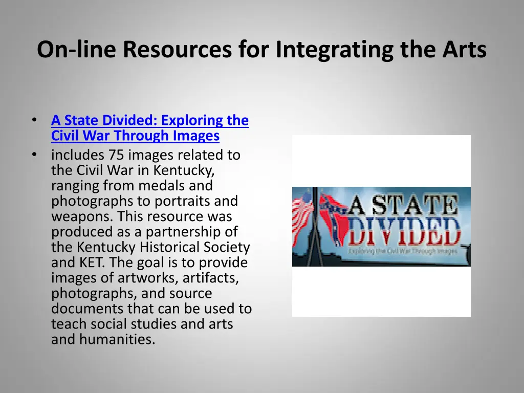 on line resources for integrating the arts