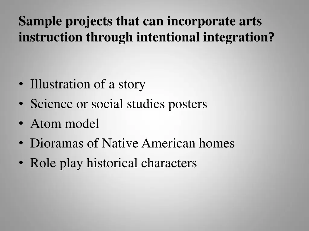 sample projects that can incorporate arts