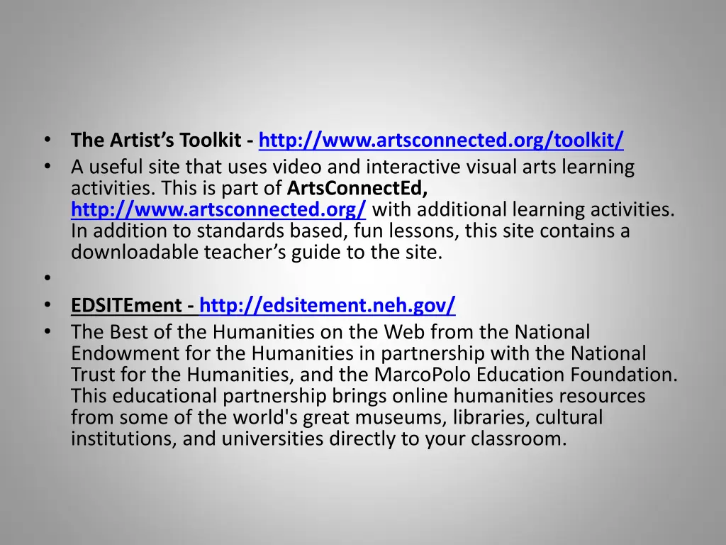 the artist s toolkit http www artsconnected