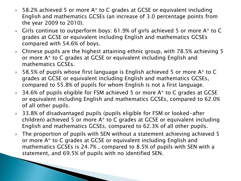 58 2 achieved 5 or more a to c grades at gcse