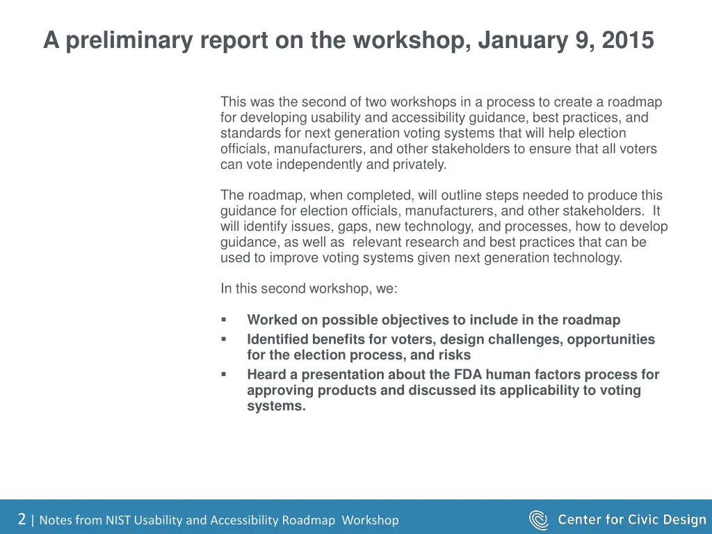 a preliminary report on the workshop january