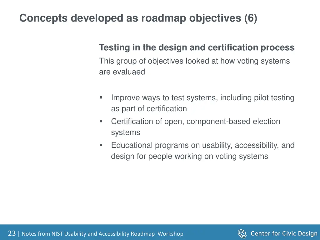 concepts developed as roadmap objectives 6