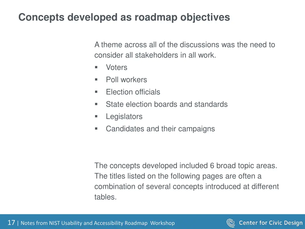 concepts developed as roadmap objectives