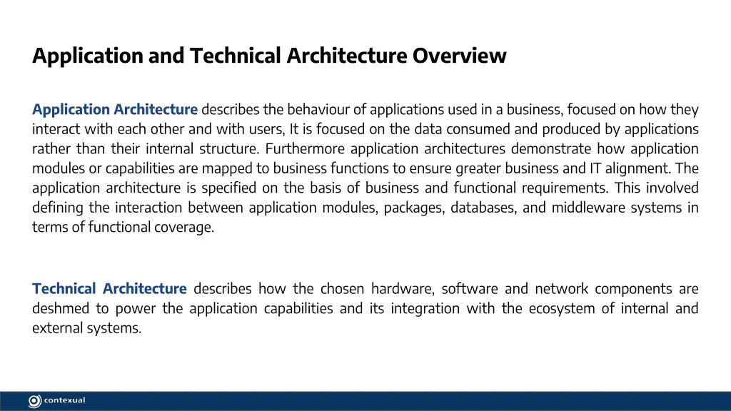 application and technical architecture overview