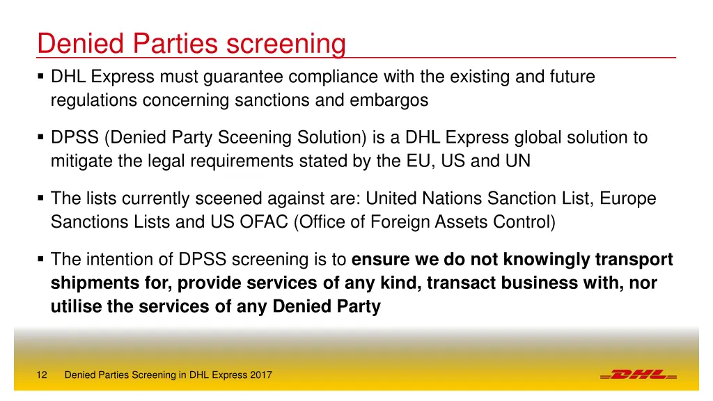 denied parties screening dhl express must