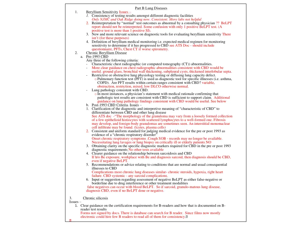 part b lung diseases