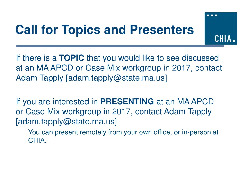 call for topics and presenters