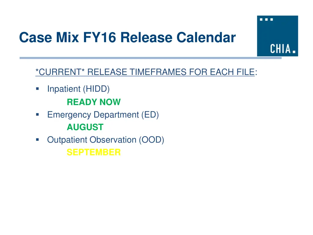 case mix fy16 release calendar