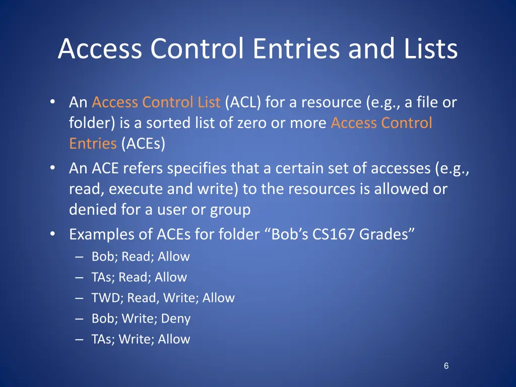 access control entries and lists