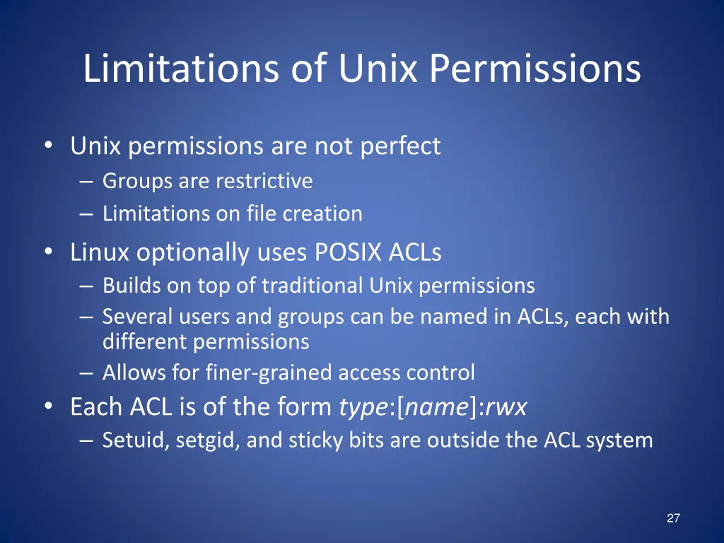 limitations of unix permissions