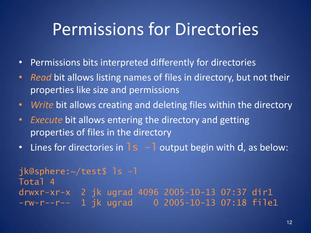 permissions for directories