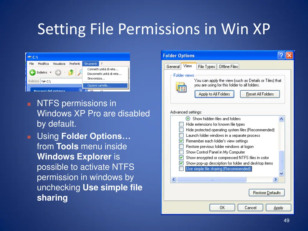 setting file permissions in win xp