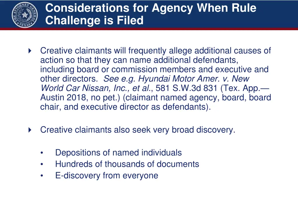 considerations for agency when rule challenge