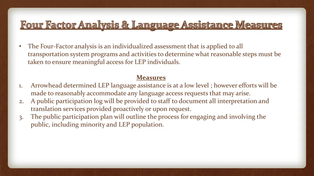 four factor analysis language assistance measures