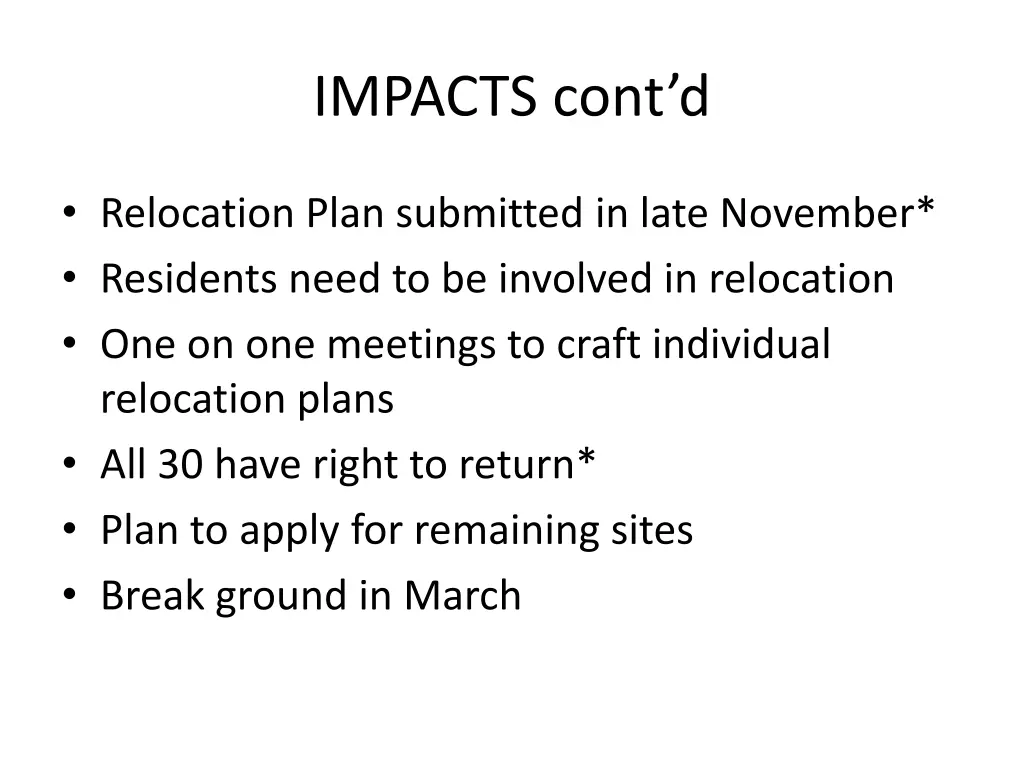 impacts cont d