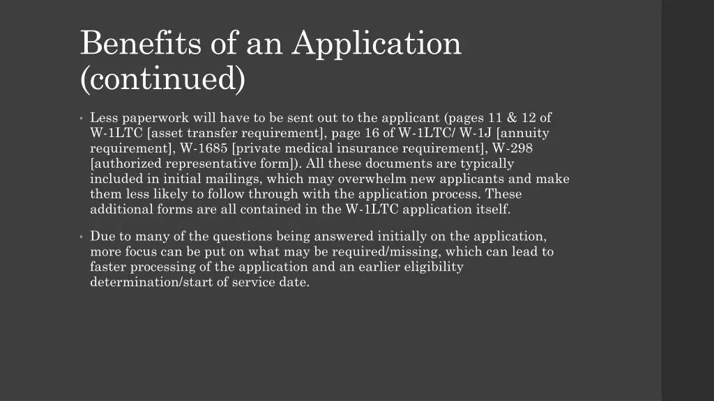 benefits of an application continued