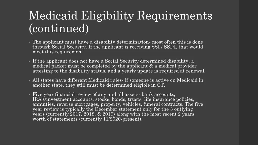 medicaid eligibility requirements continued 1