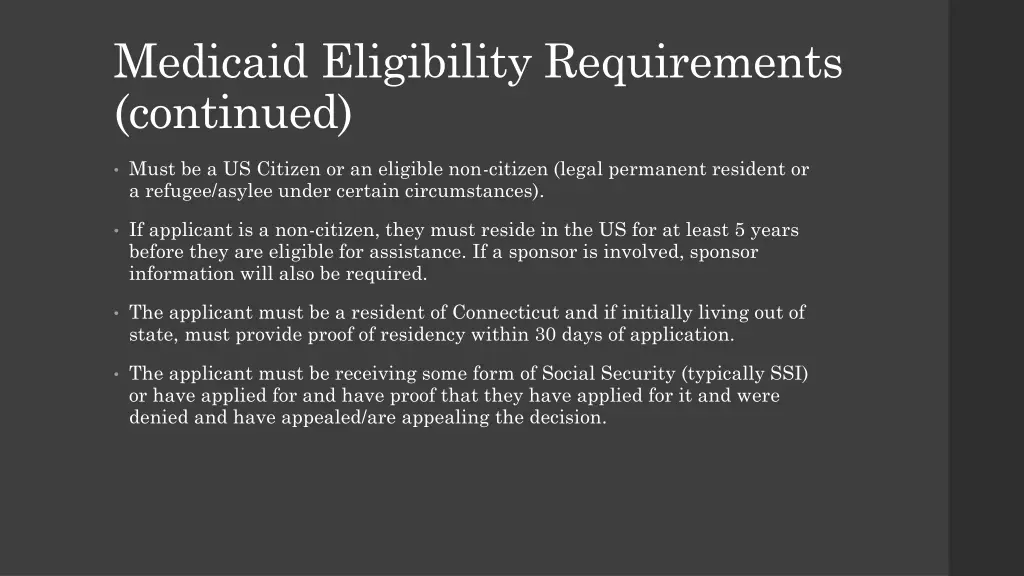 medicaid eligibility requirements continued