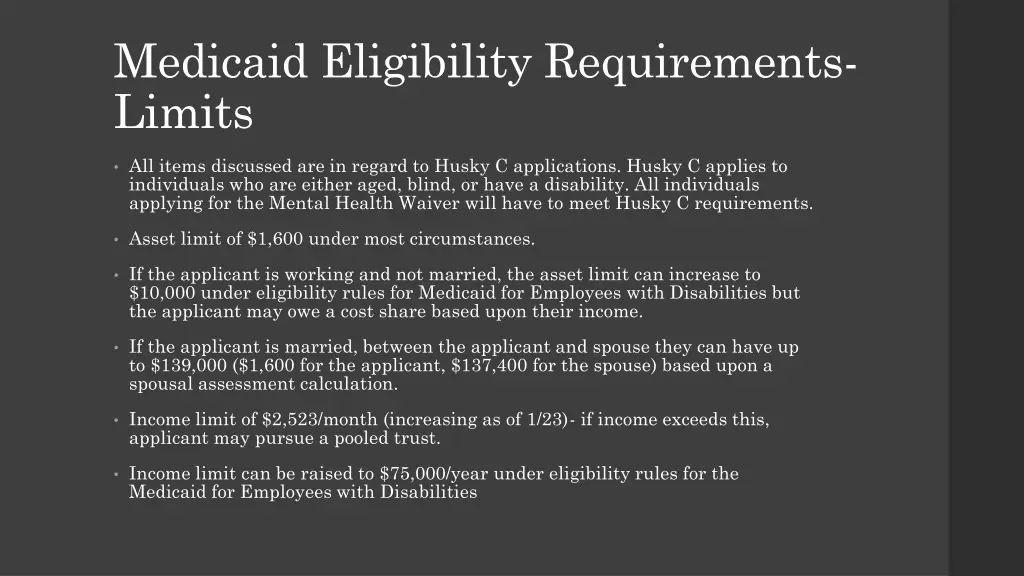 medicaid eligibility requirements limits