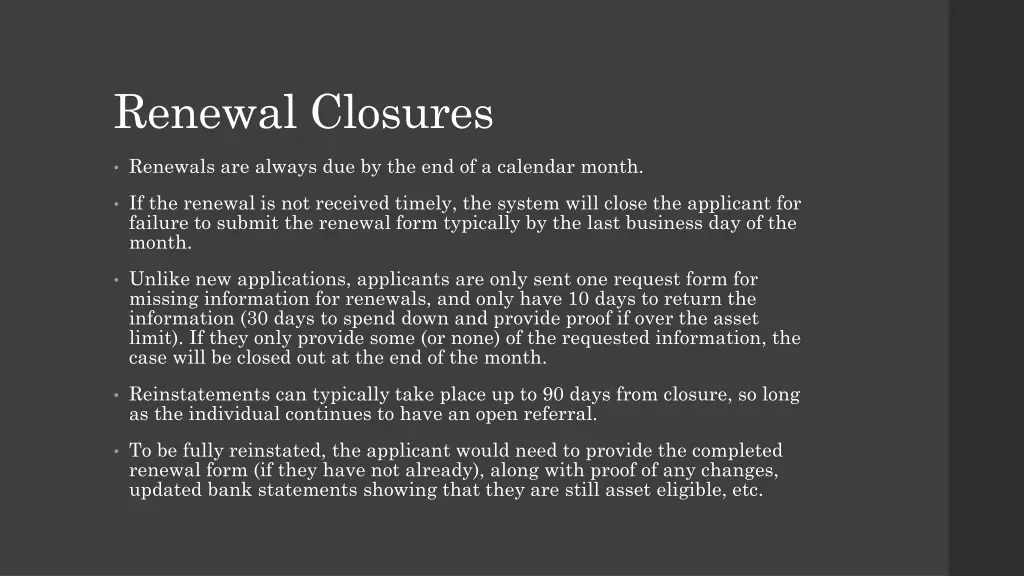 renewal closures