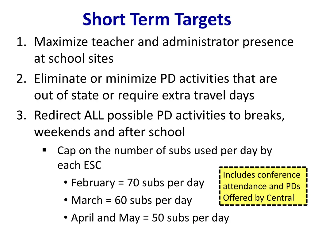 short term targets 1 maximize teacher