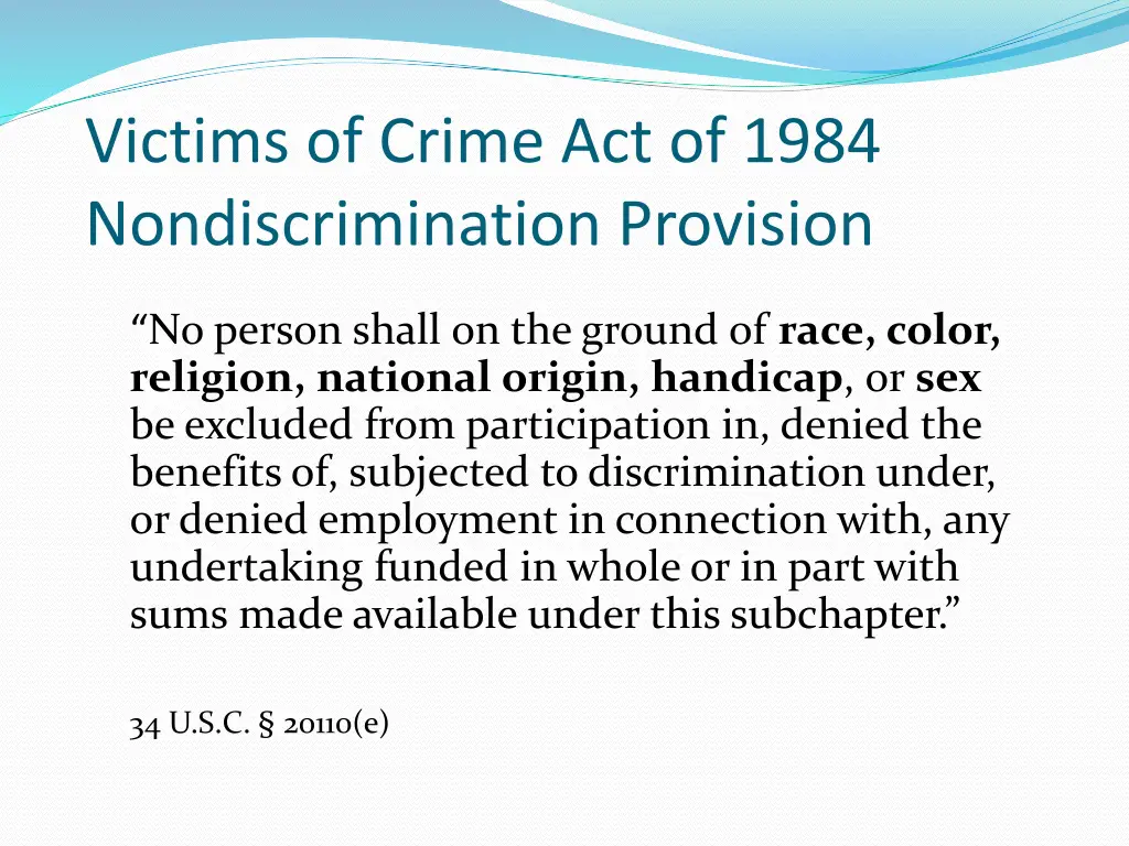 victims of crime act of 1984 nondiscrimination