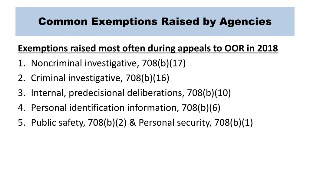 common exemptions raised by agencies