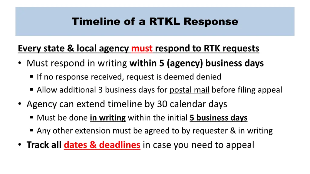 timeline of a rtkl response